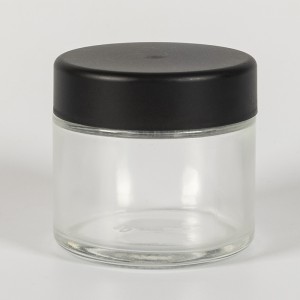 MBK 2oz clear straight side glass jar with Smooth Black CR Lid