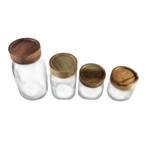 8OZ Square Glass Mason Jar for Coffee with Wooden Lid