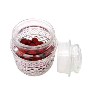 500ML 16OZ Emboosed Antique Glass Coffee Jar with Glass Lid