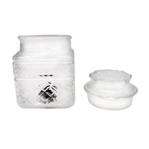 1L Antique Square Lidded Glass Canister Container Jar