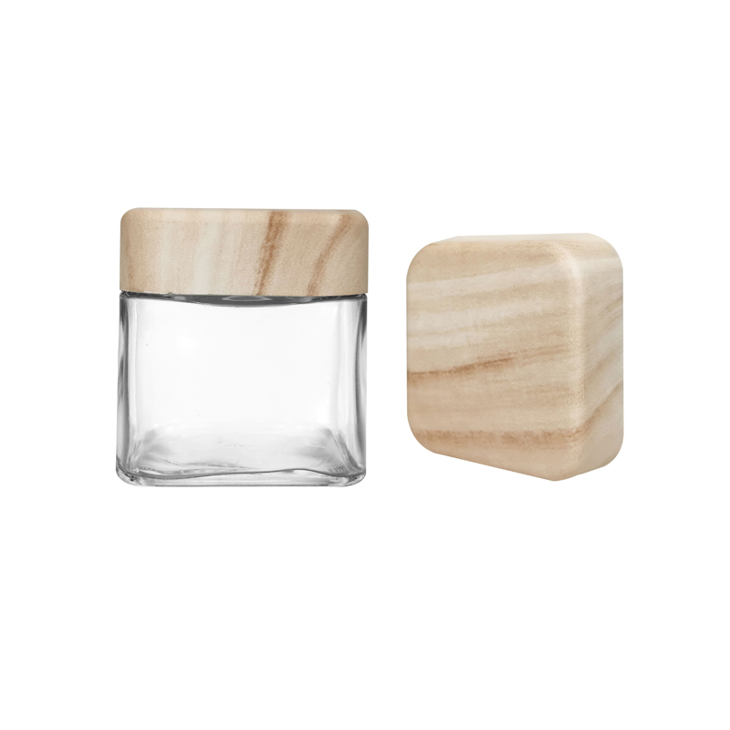 4OZ Square Preminum Glass Jar with Wood Printing CR Lid Featured Image