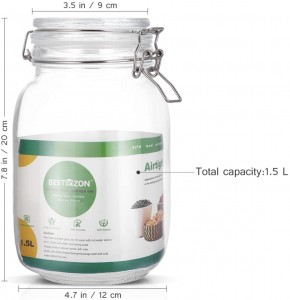 Square 1.5L Glass Kitchen Clamp Storage Jar Set