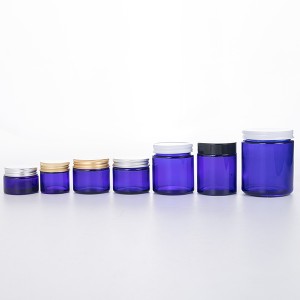 1OZ 30ml Tall and Shot Cobalt Blue Glass Jar with Silver Metal Lid