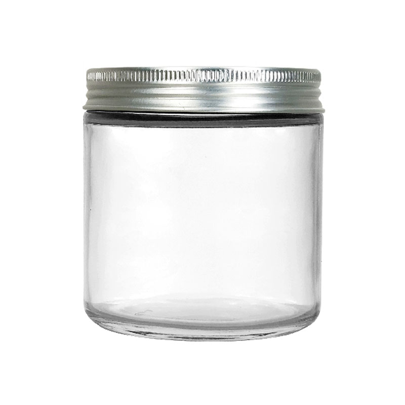 OEM 12oz-Clear/Amber-Straight-Sided-Glass-Jar-with-Metal-Lid