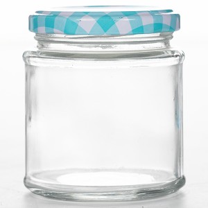 6OZ Round Glass Jam Jar with Plaid Lug lid with Plastisol