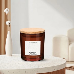 10OZ Thick Amber Glass Candle Jar with Bamboo Lid