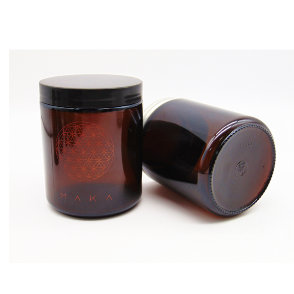 MBK Packaging 8oz amber straight side glass jar with black smooth lid Featured Image