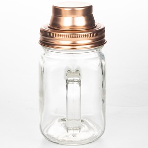 16OZ Clear Glass Mason Jar With Stainless Steel Cocktail Shaker