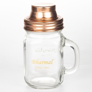 16OZ Clear Glass Mason Jar With Stainless Steel Cocktail Shaker