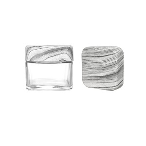 3OZ Square Glass Jar with Wood Printing CR Lid