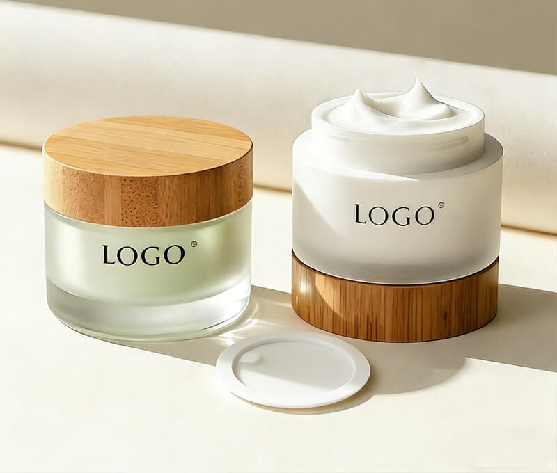 30g 50g Matte Frosted Glass Cream Jar with Bamboo Lid (4)