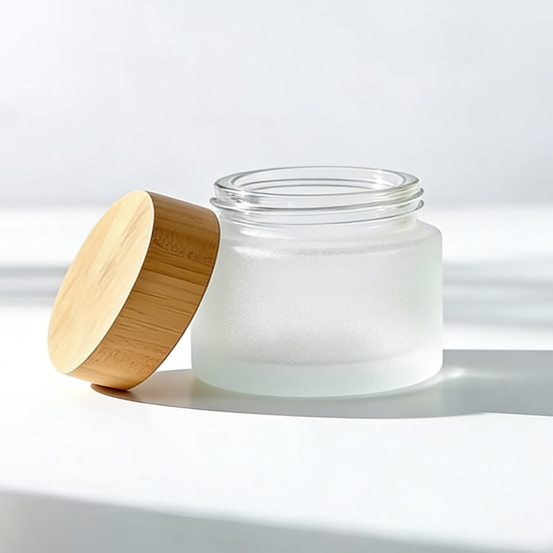 30g 50g Matte Frosted Glass Cream Jar with Bamboo Lid (5)