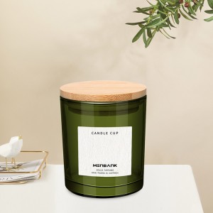 10OZ Thick Green Glass Candle Jar with Bamboo Lid