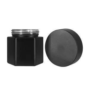 120ml/4oz-Hexagonal-Shaped-Sprayed-Black-Glass-Jar-with-Lid