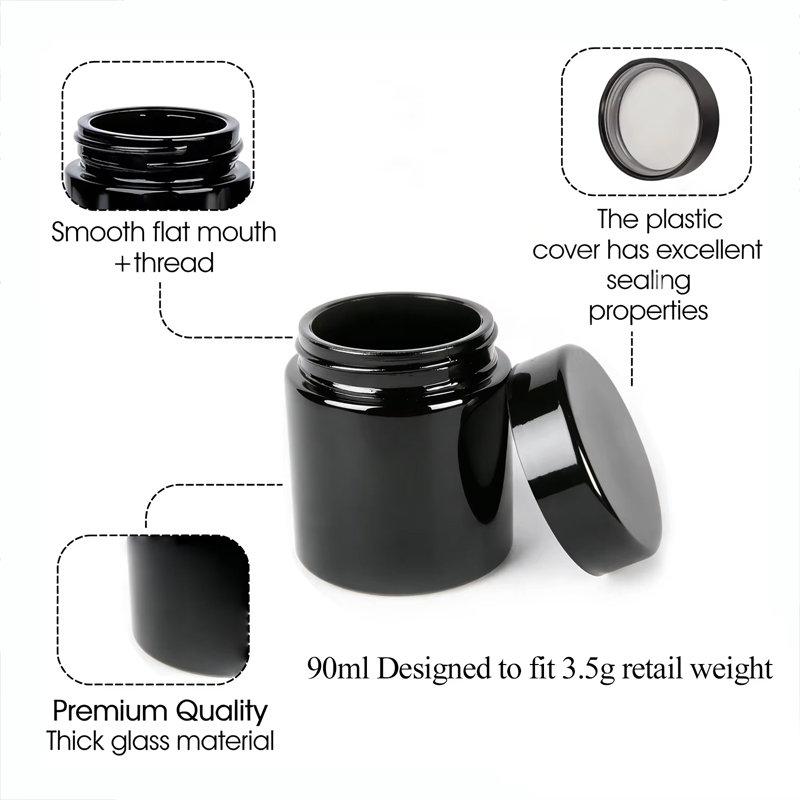 3oz UV Black Glass Weed Storage Jar with CR Cap  Straight Side Cannabis Flower Jar (5)