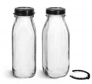 500ml 1 Pint Square Shape Glass Milk Bottle with Plastic Lid
