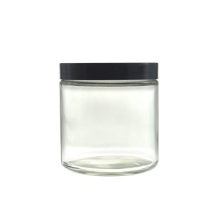 MBK Packaging 16oz clear straight side glass jar with black plastic lid
