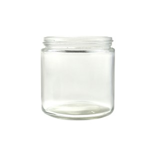 MBK Packaging 16oz clear straight side glass jar with black plastic lid