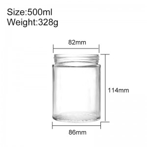 Empty 16OZ/500ml Wide Mouth Straight Side Glass Jar with Smooth Lid