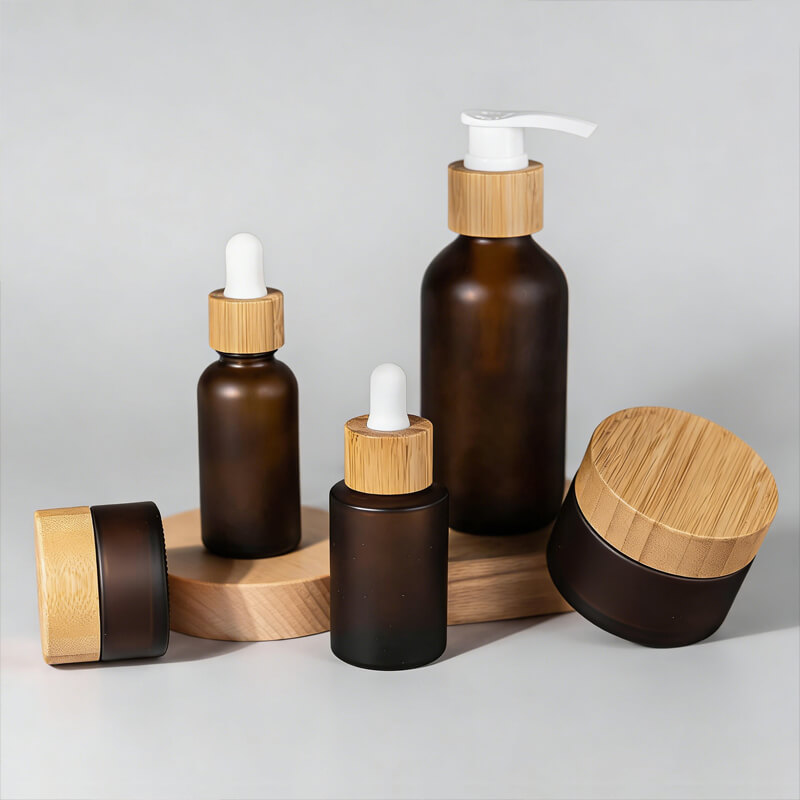 50g 100g Amber Glass Cream Jars with Bamboo Lids (5)