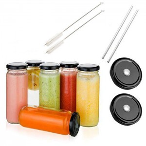 MBK Packaging 16OZ Glass Drinking Jar with Lid and Hole