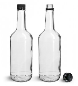 32OZ Clear Long Neck Glass Liquor Mixer Bottle with Tamper Evident Cap – Menbank