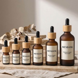 5ml 10ml 15ml 20ml 30ml 50ml 100ml Amber Frosted Glass Dropper Bottles with Bamboo Lid | Essential Oil Bottles for Skincare & Aromatherapy Packaging OEM/ODM