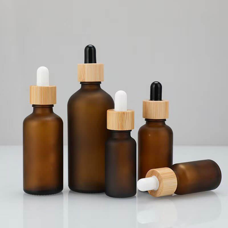 5ml 10ml 15ml 20ml 30ml 50ml 100ml Amber Frosted Glass Dropper Bottles with Bamboo Lid (5)
