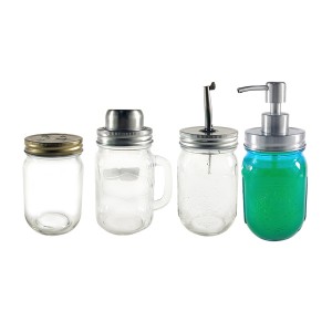 16OZ Glass Mason Jar With Stainless Steel Soap and Lotion Dispenser Pump