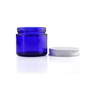 MBK 60ml 2OZ Cobalt Blue Glass Jar With White Metal Lid