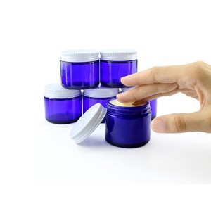 MBK 60ml 2OZ Cobalt Blue Glass Jar With White Metal Lid