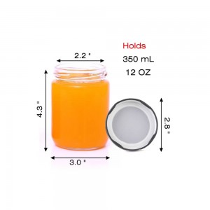 12OZ Airtight round wide mouth glass jar for jam and honey with lug lid