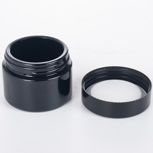 Cosmetic Packaging 50ml Black Glass Cream Jar with Black Plastic Lid