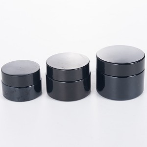 Cosmetic Packaging 50ml Black Glass Cream Jar with Black Plastic Lid
