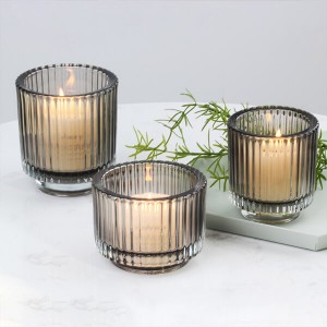 6OZ Ribbed Heavy Thickness Glass Candle Jar with Glass Lid