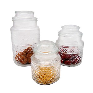 1L Antique Large Wide Mouth Diamond Glass Dessert Jar