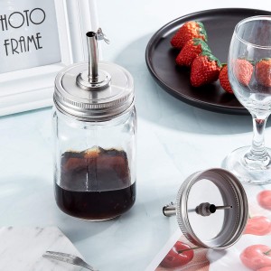 Popular Design for Glass Cosmetic Bottle – Regular Stainless Steel Mason Jar Pour Spout Oil Dispenser Lid  – Menbank