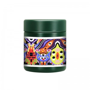 3.5g Labelled Premium Dark Green Gummy Glass Jar with Black Childproof Lid