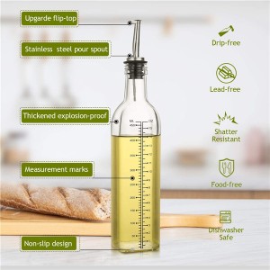 500ml Square Clear Glass Olive Oil Sauce Bottle with Spouting