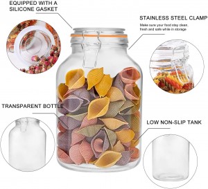 3L Glass Storage Canning Jar With Glass Lid Stainless Steel Clip