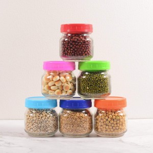 Clear Pint Glass Mason Jar With Colored Plastic Lids