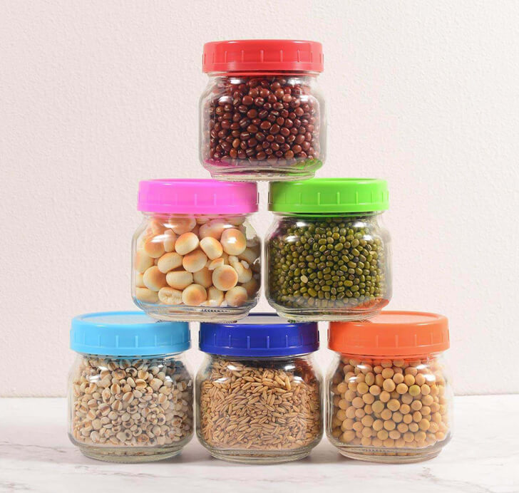 Clear Pint Glass Mason Jar With Colored Plastic Lids Featured Image
