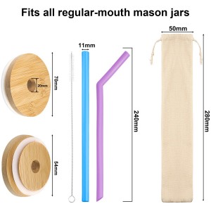 16OZ Glass Drinking Mason Jar with Wooden Lid with Hole and Straw