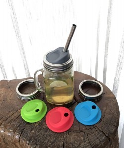 Silicone Round Sip Straw Coffee Juice Drinking Lid Kit with Stainless Steel Rings for Mason Jar