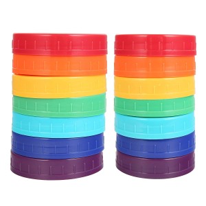 Clear Pint Glass Mason Jar With Colored Plastic Lids