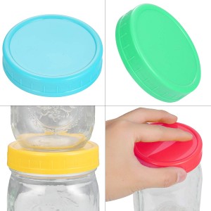 Clear Pint Glass Mason Jar With Colored Plastic Lids