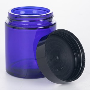 Tall 4OZ Blue Straight Side Glass Jar with Inner Liner and Black Lid
