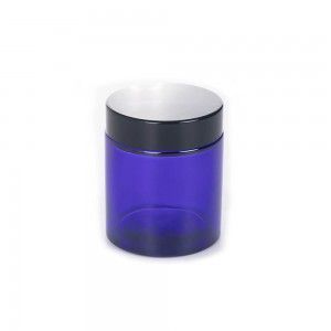 Tall 4OZ Blue Straight Side Glass Jar with Inner Liner and Black Lid