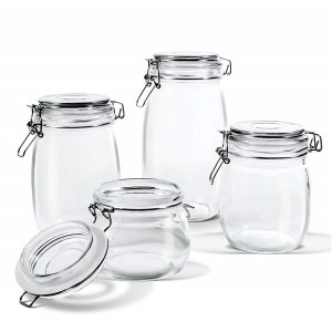 Hot sale Regular Mouth Mason Jar Lid – MBK Round Hook Lid Storage Glass Canning Jar with Clamp Lid – Menbank