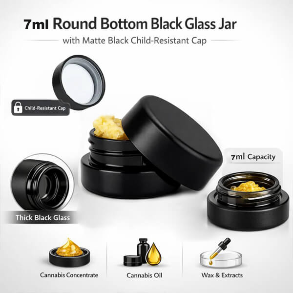7ml Round Bottom Black Glass Jar